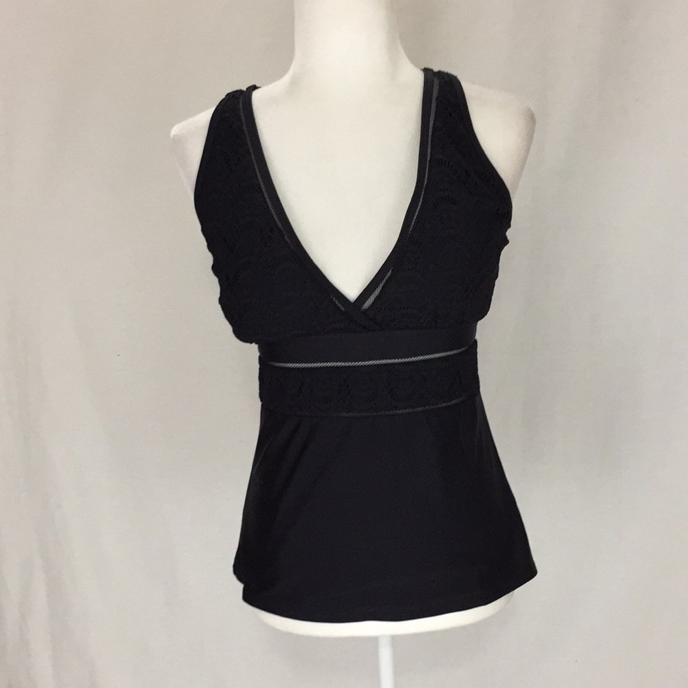 Black Lace V-neck Tankini with Strappy Crisscross Back Size M NWOT